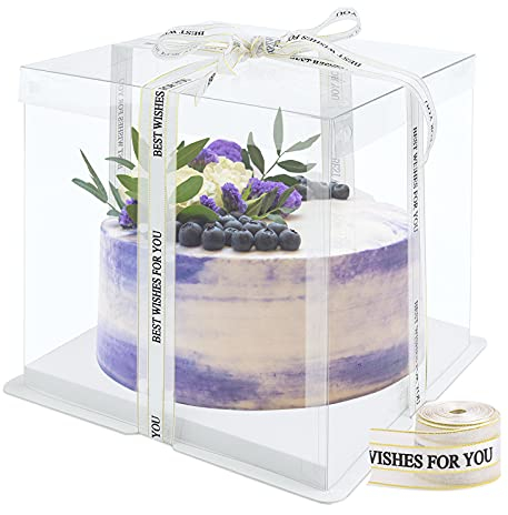 Hileyu Transparente Tortenschachtel Dessert Box Cake Box Transparent mit Deckel Doppelschicht-Tortenschachtel Kunststoff-Präsentationsboxen mit Sockel und Band Transparente Würfelschachteln 10 Inch