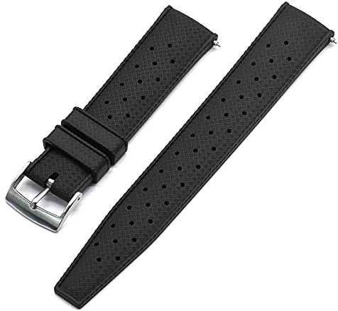 ZXF Uhrenarmband, Tropischer Fluor-Gummi-Riemen 20mm 22mm Uhrenarmband für Uhrband Tauchen wasserdichte Armbandarmband Silikon Gummi Uhrenarmband (Color : Schwarz, Size : 22mm)