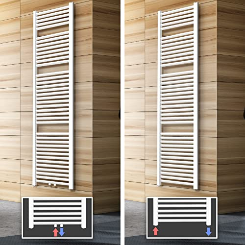 Aquamarin® Badheizkörper - vertikal, 7 bar, Seitenanschluss oder Mittelanschluss, Wandmontage, Größenwahl, Weiß - Handtuchwärmer, Paneelheizkörper, Badheizung (1600x600mm, Mittelanschluss)