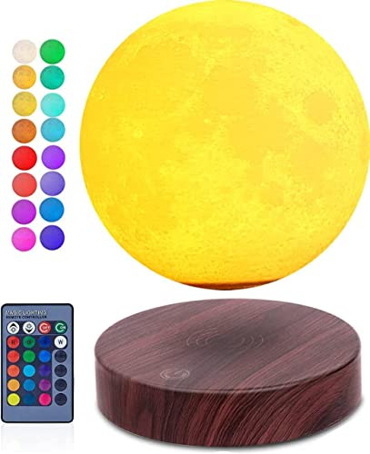 VGAzer mond lampe 3D Druck magnetschwebende mondlicht Lampen Rotierende Schwebende Mondlampe für Zuhause, Büro Decor (Dunkles Holz)