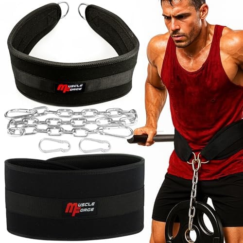 MuscleForge Dip Gürtel mit Kette 80cm Stahlkette für Klimmzüge & Dips | Robuster Gewichtsgürtel für Gym & Krafttraining | Trainingsgurt mit 240kg Kapazität, für Zusatzgewicht für Herren & Frauen