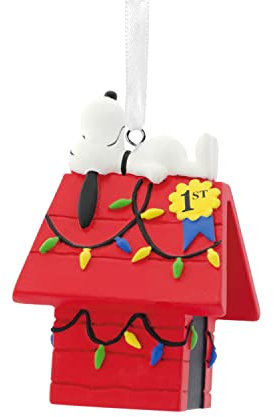Hallmark Peanuts Snoopy auf dekoriertem Hundehaus, Weihnachtsdekoration, Kunstharz