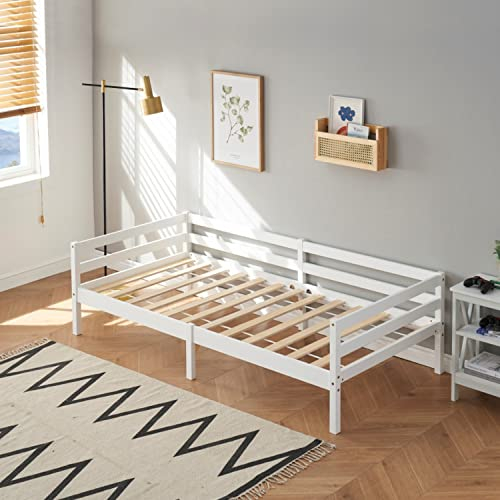 FetiNes Tagesbett Massivholz Kiefer Bettsofa Einzelbett Schlafsofa Bettgestell Holzbett Gästebett Massivholzbett 90x190cm, Weiß