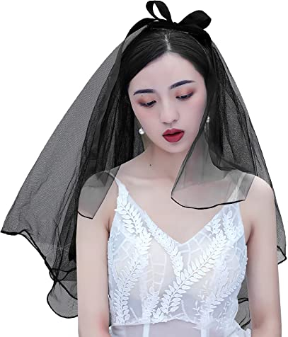 TINAYAUE Vintage Schleife Schwarzer Schleier Hochzeitsschleier Brautschleier Braut Hochzeit weicher Tüll schwarz mit Schleife Hochzeitskleid Accessories Braut Kopfschmuck Foto Requisiten