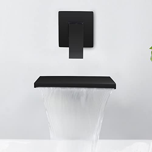 Robinet Mural Cascade Pour Salle de Bain - Mitigeur Lavabo Encastré en Laiton Avec Bec Extra Large 20 cm, Noir 4M3OK