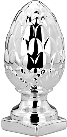 Deko-Pinienzapfen Porzellan silberfarben - 22 cm Zapfenfigur auf Standfuß, galvanisiert & glänzend poliert - edle Weihnachtsdeko für Tisch, Fensterbank & Geschenkidee