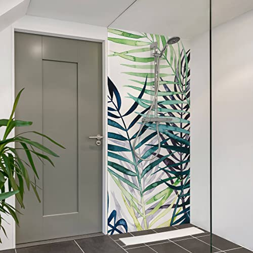 Bilderwelten Duschrückwand Aluverbundplatte 200x80 cm Exotisches Blattwerk - Palme Bad-Rückwand Motiv fugenlose Wandverkleidung Dusche