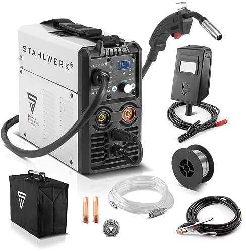 STAHLWERK Schweißgerät MIG MAG 160 M IGBT - Vollsynergisches 5 in 1 Kombigerät mit echten 160 Ampere und 2 Rollen Antrieb/Fülldraht, MIG MAG, ARC MMA, Lift TIG
