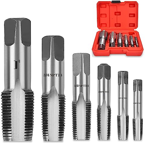 6 Stück NPT Gewindeformgewindebohrer Rohrgewindebohrer Set Hochgeschwindigkeitsstahlbohrer zum Reinigen oder Nachgewinden beschädigter oder stauender Rohrgewinde, Größe 1/8 Zoll, 1/4 Zoll, 3/8 Zoll, | Gewinde, Reinigung und Umfädeln beschädigter Rohrgewinde, für Klempner, Mechaniker und Heimwerker, mit Aufbewahrungsbox