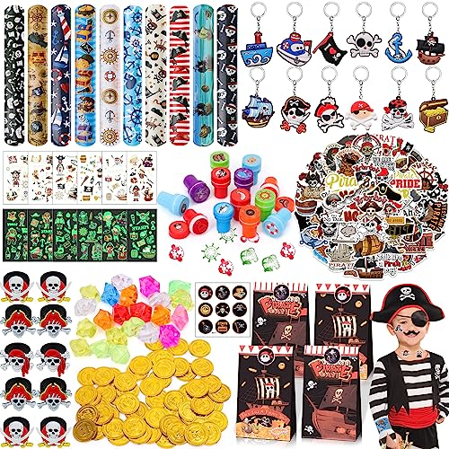 Tacobear Piraten Kindergeburtstag Piraten Party Mitgebsel Junge Gastgeschenk mit Goldmünzen Schlüsselanhänger Geschenktüten Leuchtende Tattoo Aufkleber Schnapparmband Give Aways für Kinder