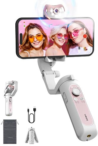 hohem iSteady V2S Smartphone Gimbal Estabilizador, 3-Axis Gimbal Móvil, Seguimiento AI, Portátil y Plegable, Gimbal para Android y iPhone con Luz de Relleno, Gimbal Estabilizador para Youtube/TikTok