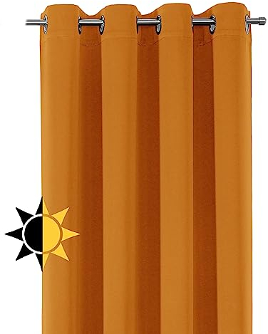 Verdunkelungsgardine mit Ösen, Blackout Ösenschal Blickdicht abdunkelnd, Größe und Farbe wählbar (Breite: 140 cm, Höhe: 145 cm, Terra)