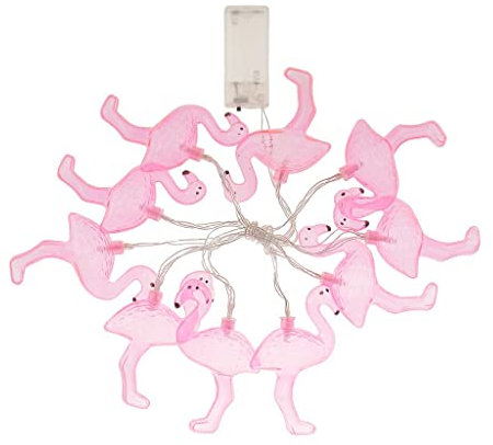 Guirlande lumineuse de flamant rose coloré, fil transparent, 10 LED à piles Décoration de Noël - Rose