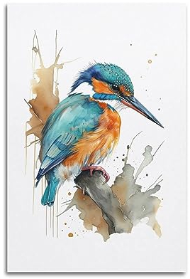 MITIN Süßes Eisvogel Vogel Tier Kunstwerk Poster Dekorative Malerei Leinwand Wand und Kunst Bild Familie Schlafzimmer Dekor 30 x 45 cm