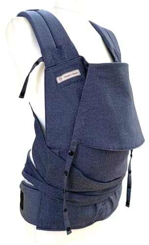 Babytrage Fräulein Hübsch SoftTai V2 Babysize Denim für Neugeborene ab Geburt bis Kleinkindalter (Gr. 50/56-80/86) - ergonomisch wie im Tragetuch - Bauch- und Rückentrageweise möglich