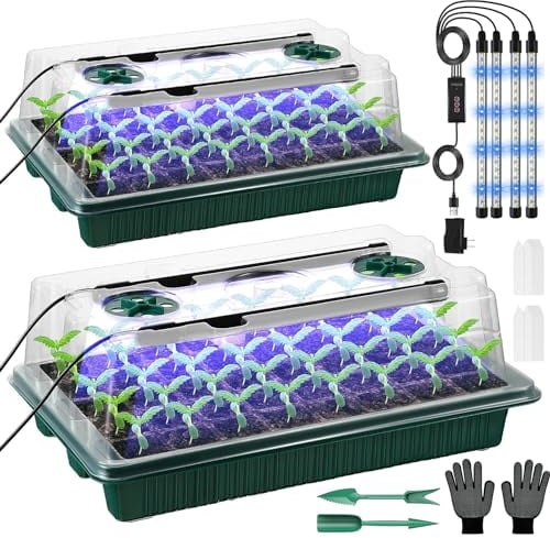 VEEKAY Bandejas de Semilleros,2 Piezas 80 Células Invernadero Bandejas,con Luces para Plantas,Bandejas de Semilleros de Germinacion,con Luminosidad Regulable y Regulador De Tiempo,Humedad Ajustable
