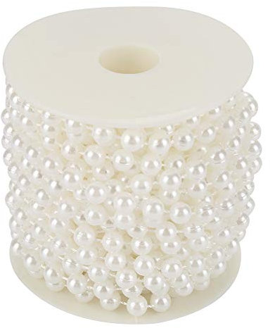 Guirlande de Perles de Perles, chaîne de Perles d'imitation, chaîne de Perles artificielles, Faux Rouleaux avec Corde de Bobine de 8 mm, pour Bricolage, décoration d'arbre de Noël (Blanc)