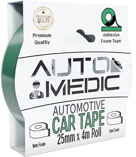 Automedic 25mm x 4m | Number Plate Tape for Cars | Double Sided Foam Adhesive Tape | Number Plates, Wing Mirrors, Trims, Decals, Badges, Permanent | No Drilling | Strong Adhesive | Automotive Grade