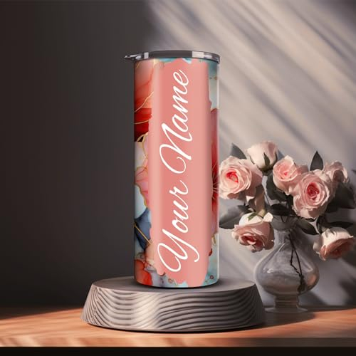 Vaso Floral Con Nombre Personalizado De 20 Oz, Taza De Acero Inoxidable Personalizada, Taza Con Nombre Con Pajita, Vaso Con Nombre, Vaso Personalizado Con Tapa Y Pajita, Taza Del Día De La Madre