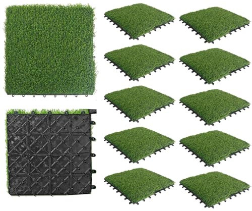 Zaam 10Pcs Artificial Garden Grass Mat Squares 30 X 30 cm Fake Turf Tiles Balcony, Patio, Outdoor Faux Placemats, DIY Crafts,(Green) Home Decoration Ornament, Garden Dollhouse Decoration Craft