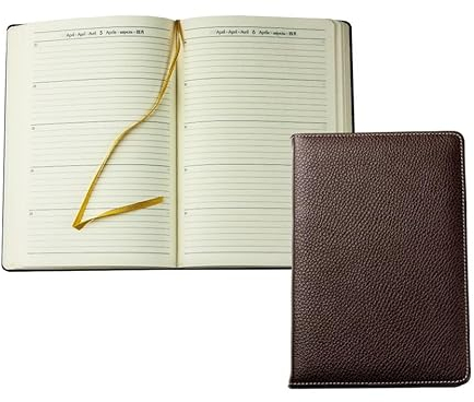 DELMON VARONE - 5 Jahres Kalender immerwährend gebunden Soft Grain Leder braun - Organizer Terminplaner (1 Tag 1 Seite) - Kalenderbuch Planer mit Tagesübersicht - Notizbuch Tagebuch im Hardcover