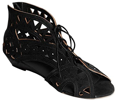 Women's Gladiator Sandals UK Sale Clearance, Ladies Wedge Sandal Lace Up Platform Shoes Cut Out Back Zip Up Sandals Open Toe Vintage Shoe Hollow out Roman Sandals Orthopedic Slippers Wide Fit