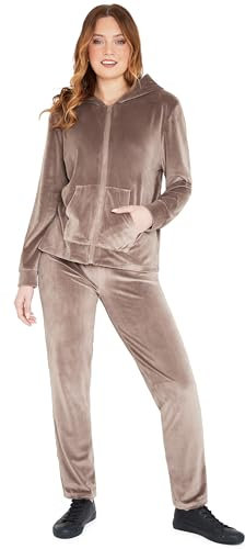CityComfort Tuta Velluto Donna con Cerniera, Comoda Manica Lunga Tuta da Ginnastica Donna Ragazza con Cappuccio 2 Pezzi Set Tuta (L, Beige)
