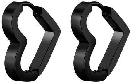 JewelryWe Herz Ohrringe für Herren Damen: Schwarz Edelstahl Klein Huggie Creolen Geometrische Herzförmige Ohrringe Punk Ohrstecker Ohr Piercing Hypoallergen Ohrschmuck