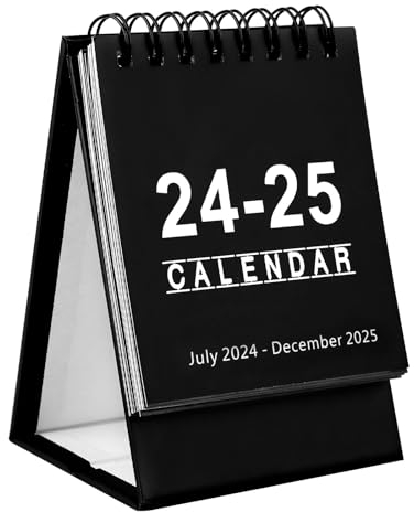 Mini-Tischkalender, Mini-Standkalender von Juli 2024 bis Dezember 2025 Kleiner Tischkalender Stehender Flip-Desktop-Kalender für Homeoffice und Schule (Schwarz)