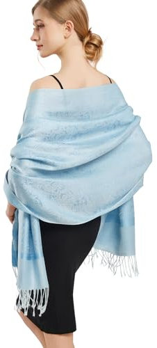 Hellblaue Pashmina Schals-Frühling Herbst Winter Damen Klassische Paisley Muster Pashmina Schals und Tücher für Hochzeitsgäste (DE-Style 1-Light Blue)
