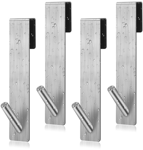 LURICO 4 Piezas Gancho de Ducha, Gancho para Mampara de Ducha, Colgador Puerta Acero Inox Ganchos Sin Taladrar para Colgar Adecuado Para Dormitorio, Baño, Cocina, Armario