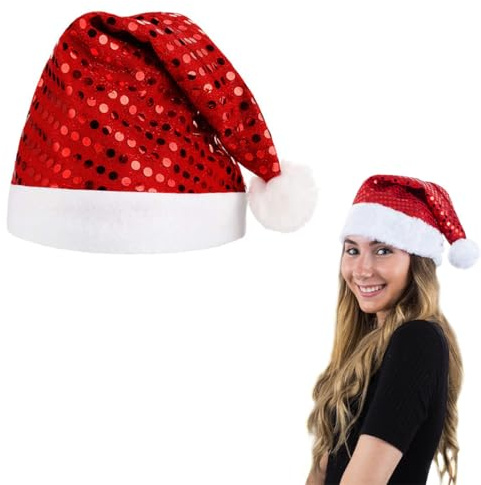 LYQNIHOB 1pc Weihnachtsmütze, Santa Mütze, Weihnachtsmütze für Erwachsene, Deluxe Nikolausmütze, Weihnachtsmann Santa Nikolaus Mütze mit Pailletten für Männer Frauen, Bequem Klassische für Weihnachten