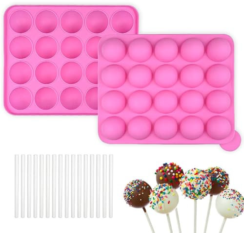 Cake Pop Silikonform mit 20 Runden + 100 Stäbchen | Backform für Schokolade, Gelee & Cupcakes | Spülmaschinenfest & Antihaft