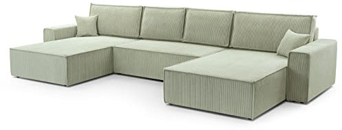 FurniShop24 Ecksofa mit Schlaffunktion und Bettkasten - Eckcouch U-Form, Klappsofa - Schlafcouch zum Wohnzimmer, Modern Design Schlafsofa Mango U: Minthe