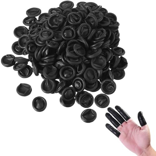 200 piezas de dedo, látex, antiestáticos, generales, de goma, apósitos para dedos, tapa protectora, látex para dedos, para cosméticos, limpieza electrónica, reparación (negro, M)