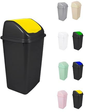 JARDIN202 - Cubo de Basura con Tapadera Basculante - 30/50 Litros - Ideal para Hogar y Oficina | 30 L (Amarillo - Negro)