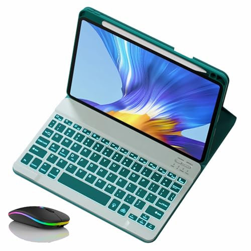 JZCZMCE Funda con Teclado para Huawei MatePad 10.4 / Honor V6 10.4, Contiene Ñ, Teclado Retroiluminación Inalámbrico Desmontable Magnético con Ratón Bluetooth,Dark Green