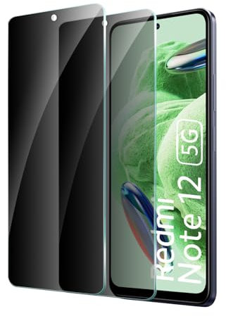 CYYAGE 2 Pièces Protection Écran Verre Trempé pour Xiaomi Redmi Note 12 4G/5G Anti-Espion Vitre Protection Film Dureté 9H Glass, Sans Bulles, Anti Rayures