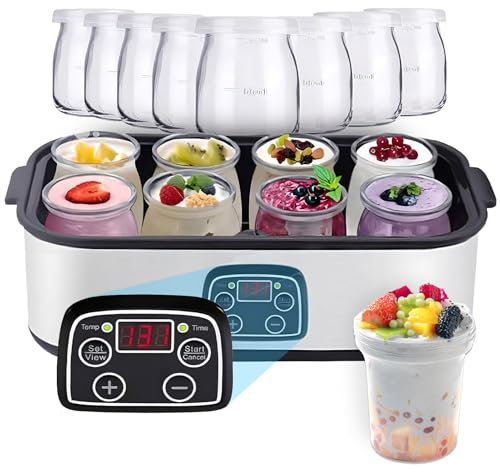 Yoghurt Maker, 1400ml Automatic Yogurt Maker Machine with 8pcs 180ml Glass Jars, Adjustable Temperature & Time Control for Fresh Homemade Yogurt, Health Gift for Men and Women