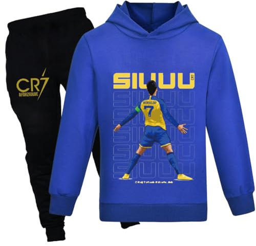 Temolie Barn Träningsoveraller huvtröja och joggingbyxor 2-delar pojkar flickor vardaglig fotboll tryck kläder sweatshirt set 4-13 år träningsoverall kläder