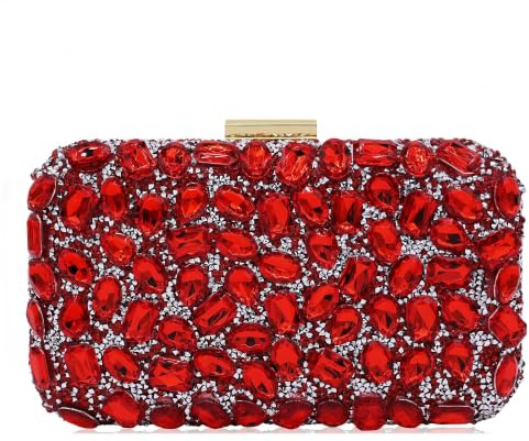 Milisente Clutch für Damen, glitzernde Strasssteine, Abendtasche, Glitzer, Kristall, Sholuder, Kette, rot