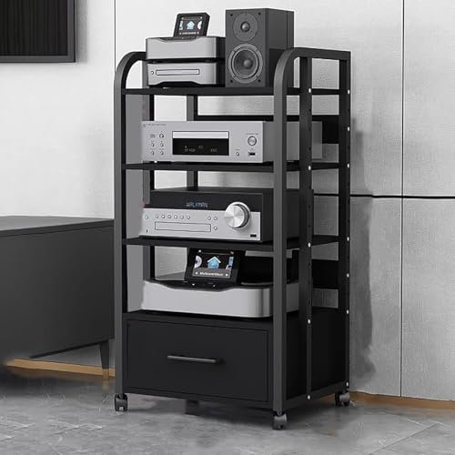 SaryEdge Ständer für Plattenspieler, Audioschrank mit Schubladen und Schieberädern, Audio-Rack-Regal-Organizer für Receiver, Gerätekonsole, AV-Komponentenständer(AL
