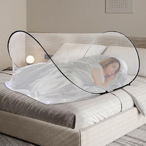 YANGUN Pop-Up Mosquito Net, Foldable Mosquito Net, Portable Camping Tent, Family Mosquitos Net Bed, Adjustable Single Bed Mosquitos Net with Zip, MosquitoNet Travel Pop Up for Outdoor, Bedroom (White)