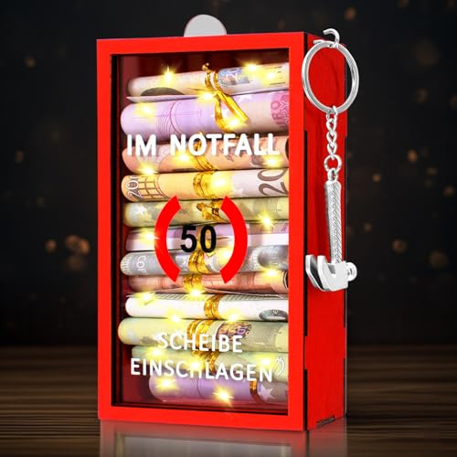 Sunwuun LED Geldgeschenke 50. Geburtstag Mann Frauen,50. Geburtstag Frauen & Männer,Lustige Notfallbox Geschenke mit Hammer und Lichterkette,Personalisierte Geschenke für Geld,Kreative DIY