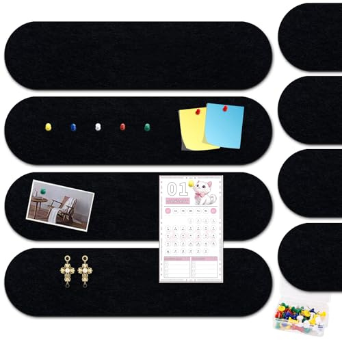 DongMaple 8 Stück Pinnwand Filz Selbstklebend mit 100 Pinnnadeln,40 x 10cm Fotowand Memotafeln DIY Vision Board für Büro Küche,Heimdekoration und Memorandum,Schwarz
