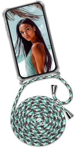 ONEFLOW Handykette für Samsung Galaxy A26 5G Hülle mit Band, Handyhülle mit Kette abnehmbar, Handyband zum Umhängen, Handy Umhängeband Lange Handykordel, Twist Case – Mint grau