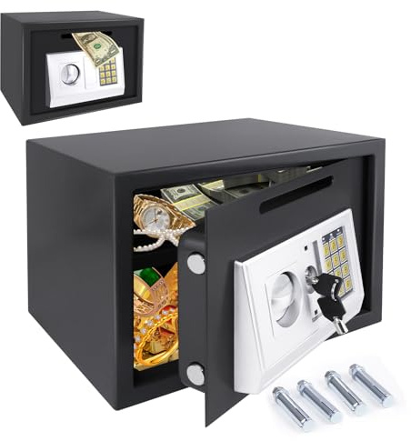 Tresor - Safe Tresor Feuerfest mit Zahlenschloss & 2×Notschlüssel - Digitaler Elektronischer Safe mit Doppelstahlbolzen - Minisafe Stahlsafe Schwarz Möbeltreso Wandtresor, 35 * 24.8 * 25cm