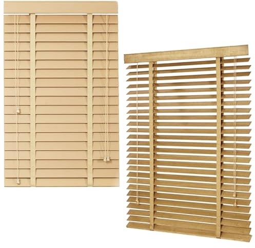 WZDXFNLD Store Vénitien en Bois Massif 30cm 60cm 70cm 80cm 90cm 100cm Large, Stores Vénitiens Intérieurs Horizontaux, 5cm Lamelles Volets Occultants D'intimité pour Cuisine Balcon Bureau(Beige)