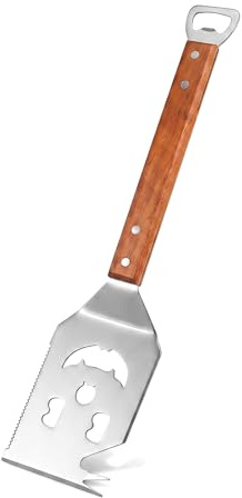 7 in 1 Grillspachtel für Barbecue Grill, Grill Zubehör, Multifunktionales Grillwerkzeug mit Holzgriff, 42 cm Edelstahl Grillwender Einzigartige Grillwerkzeuge Grills Geschenke für Männer