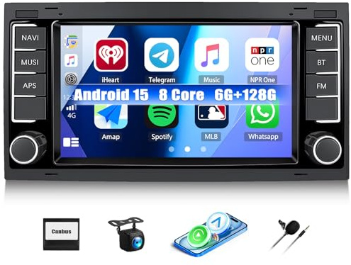 Android 15, 6G+128G 8-Núcleos GOHHDL Radio Coche para VW Touareg 2004-2011 Transporter T5 Multivan 2004-2009, 7 Pulgadas Pantalla Táctil con Carplay Android Auto WiFi GPS FM/RDS BT SWC Cámara Trasera